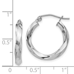 Rhodium-plated Sterling Silver 3x20mmTwisted Hoop Earrings
