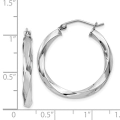 Rhodium-plated Sterling Silver 3x25mmTwisted Hoop Earrings