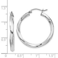 Rhodium-plated Sterling Silver 3x30mmTwisted Hoop Earrings