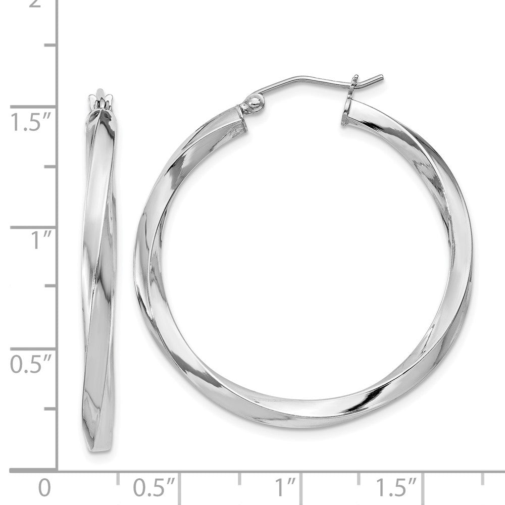 Rhodium-plated Sterling Silver 3x35mmTwisted Hoop Earrings