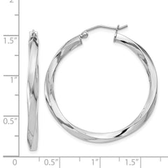 Rhodium-plated Sterling Silver 3x35mmTwisted Hoop Earrings