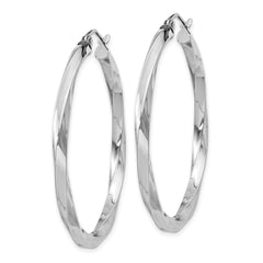 Rhodium-plated Sterling Silver 3x40mmTwisted Hoop Earrings