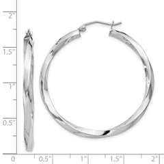 Rhodium-plated Sterling Silver 3x40mmTwisted Hoop Earrings