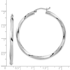 Rhodium-plated Sterling Silver 3x45mmTwisted Hoop Earrings