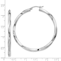 Rhodium-plated Sterling Silver 3x50mmTwisted Hoop Earrings