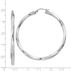 Rhodium-plated Sterling Silver 3x55mmTwisted Hoop Earrings