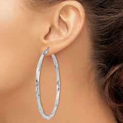 Rhodium-plated Sterling Silver 3x60mmTwisted Hoop Earrings