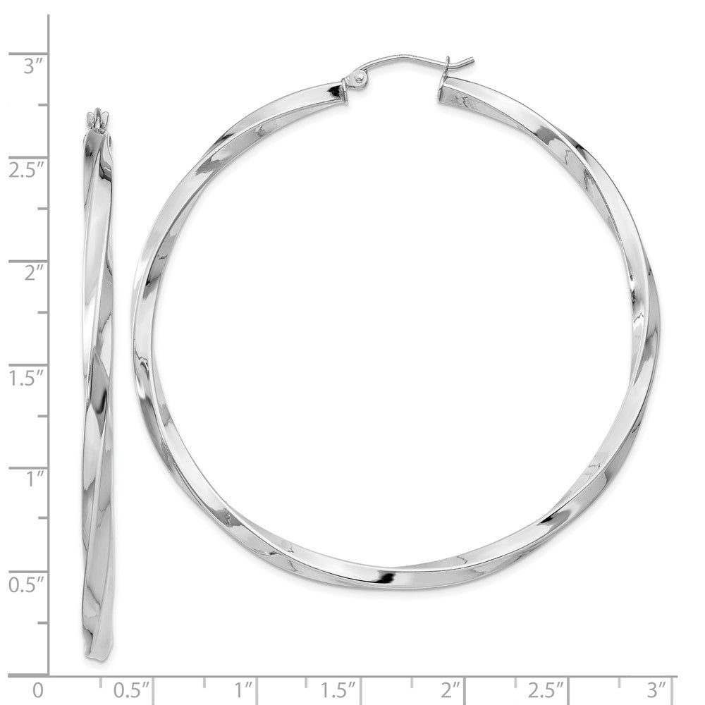 Rhodium-plated Sterling Silver 3x60mmTwisted Hoop Earrings