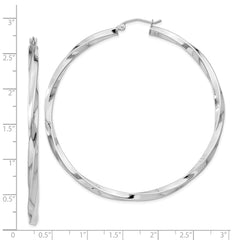 Rhodium-plated Sterling Silver 3x60mmTwisted Hoop Earrings