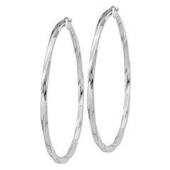 Rhodium-plated Sterling Silver 3x70mmTwisted Hoop Earrings