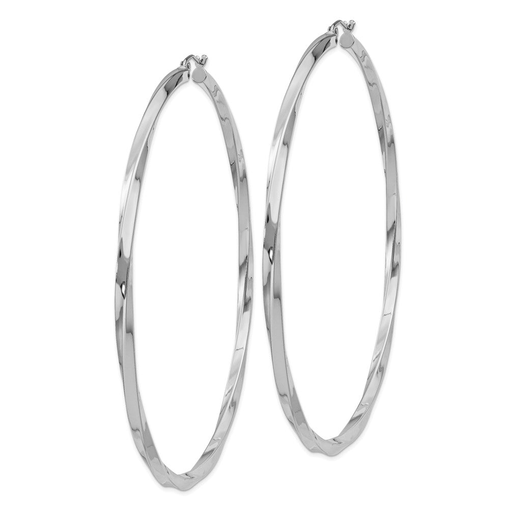 Rhodium-plated Sterling Silver 3x80mmTwisted Hoop Earrings