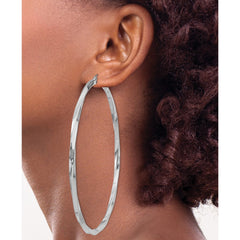 Rhodium-plated Sterling Silver 3x80mmTwisted Hoop Earrings