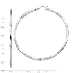Rhodium-plated Sterling Silver 3x80mmTwisted Hoop Earrings