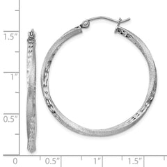 Rhodium-plated Silver Satin Diamond-cut 2.5x35mm Twisted Hoop Earrings