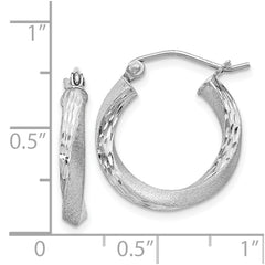 Rhodium-plated Sterling Silver Satin Diamond-cut Twisted 3x18mm Hoop Earrings