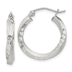 Sterling Silver Satin Diamond-cut Twisted 3x20mm Hoop Earrings