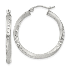 Sterling Silver Satin Diamond-cut Twisted 3x30mm Hoop Earrings