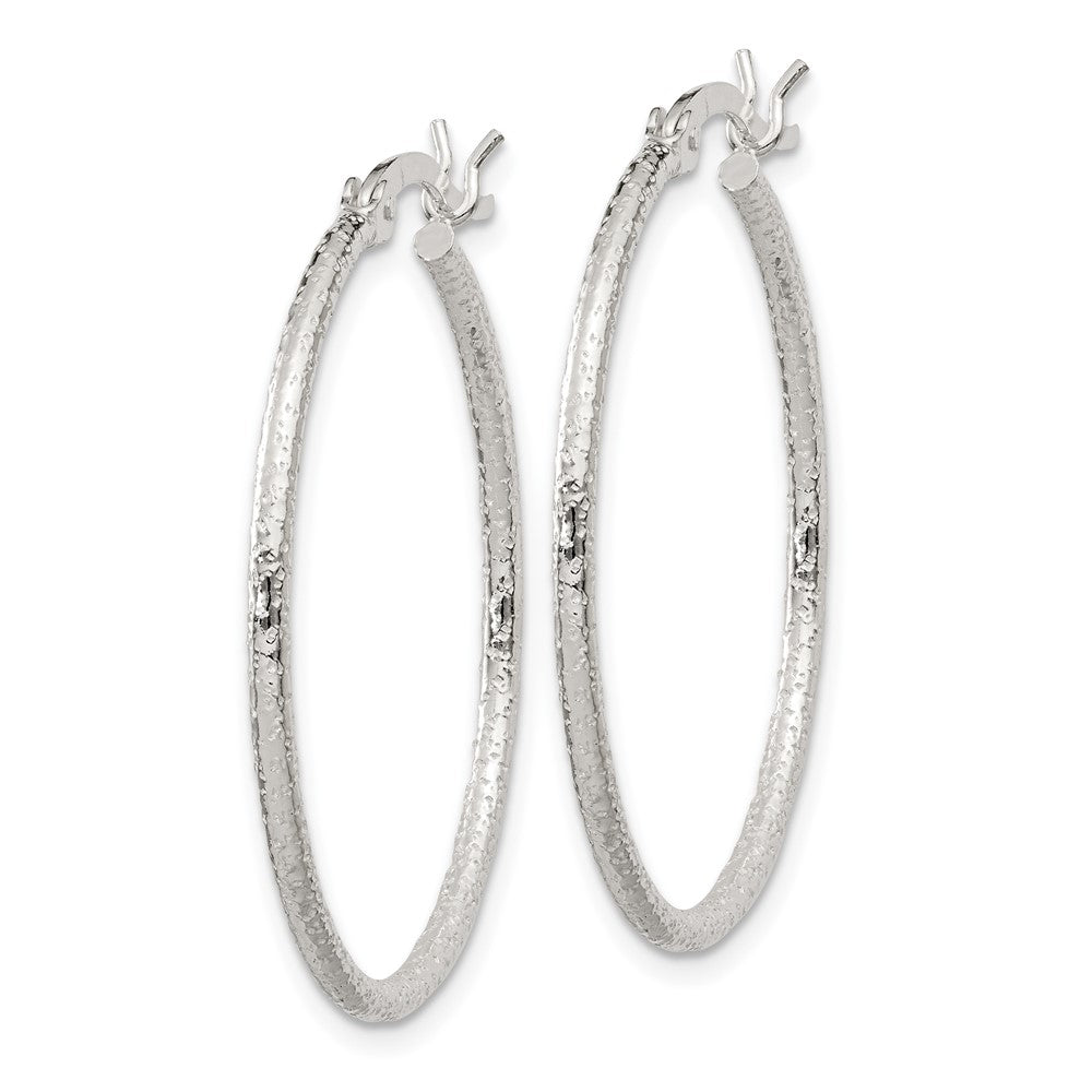 Sterling Silver Textured 2x30mm Hoop Earrings