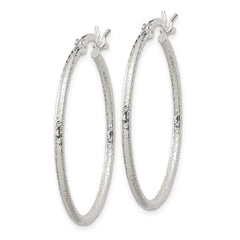 Sterling Silver Textured 2x30mm Hoop Earrings