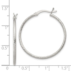 Sterling Silver Textured 2x30mm Hoop Earrings