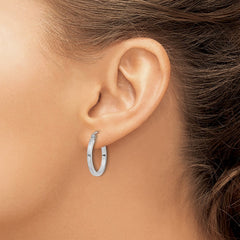 Rhodium-plated Sterling Silver 2x20mm Square Tube Hoop Earrings