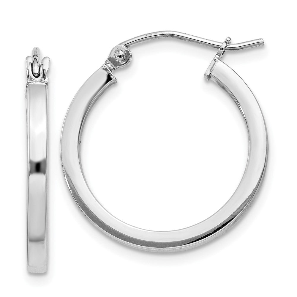 Rhodium-plated Sterling Silver 2x20mm Square Tube Hoop Earrings