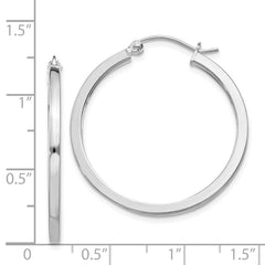 Rhodium-plated Sterling Silver 2x30mm Square Tube Hoop Earrings