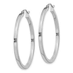 Rhodium-plated Sterling Silver 2x35mm Square Tube Hoop Earrings