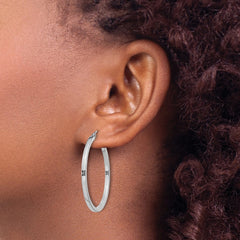 Rhodium-plated Sterling Silver 2x35mm Square Tube Hoop Earrings