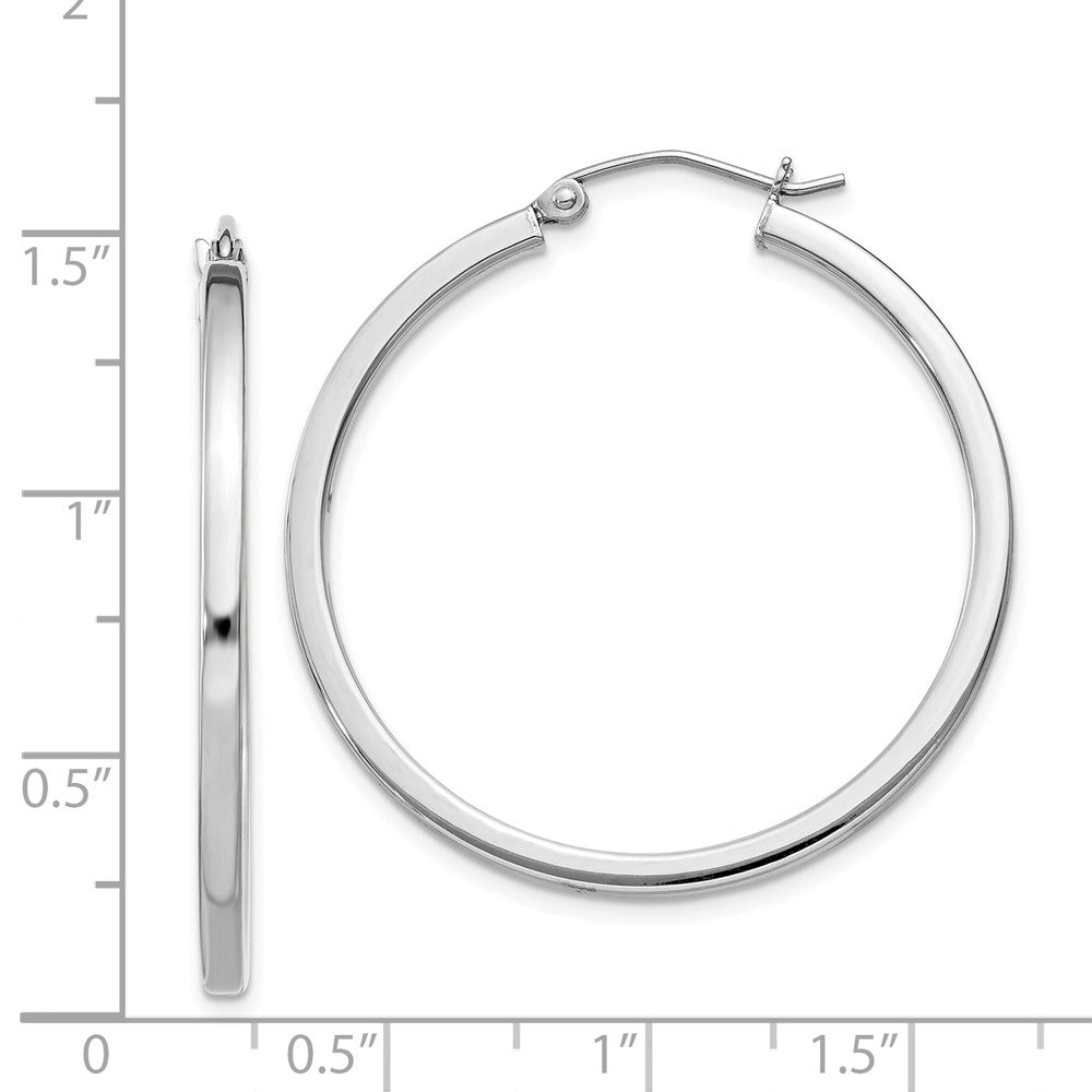 Rhodium-plated Sterling Silver 2x35mm Square Tube Hoop Earrings