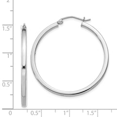 Rhodium-plated Sterling Silver 2x35mm Square Tube Hoop Earrings