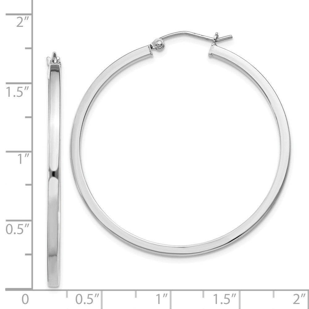 Rhodium-plated Sterling Silver 2x40mm Square Tube Hoop Earrings