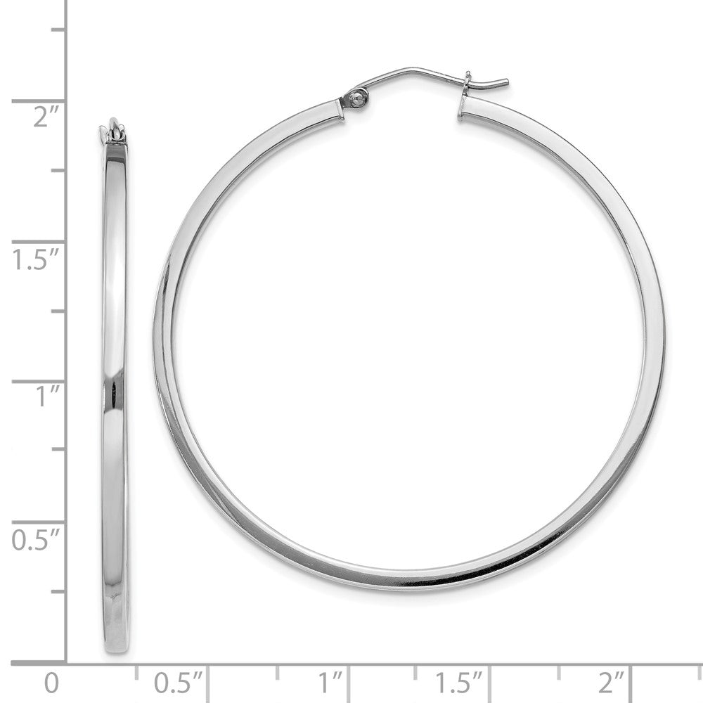 Rhodium-plated Sterling Silver 2x45mm Square Tube Hoop Earrings