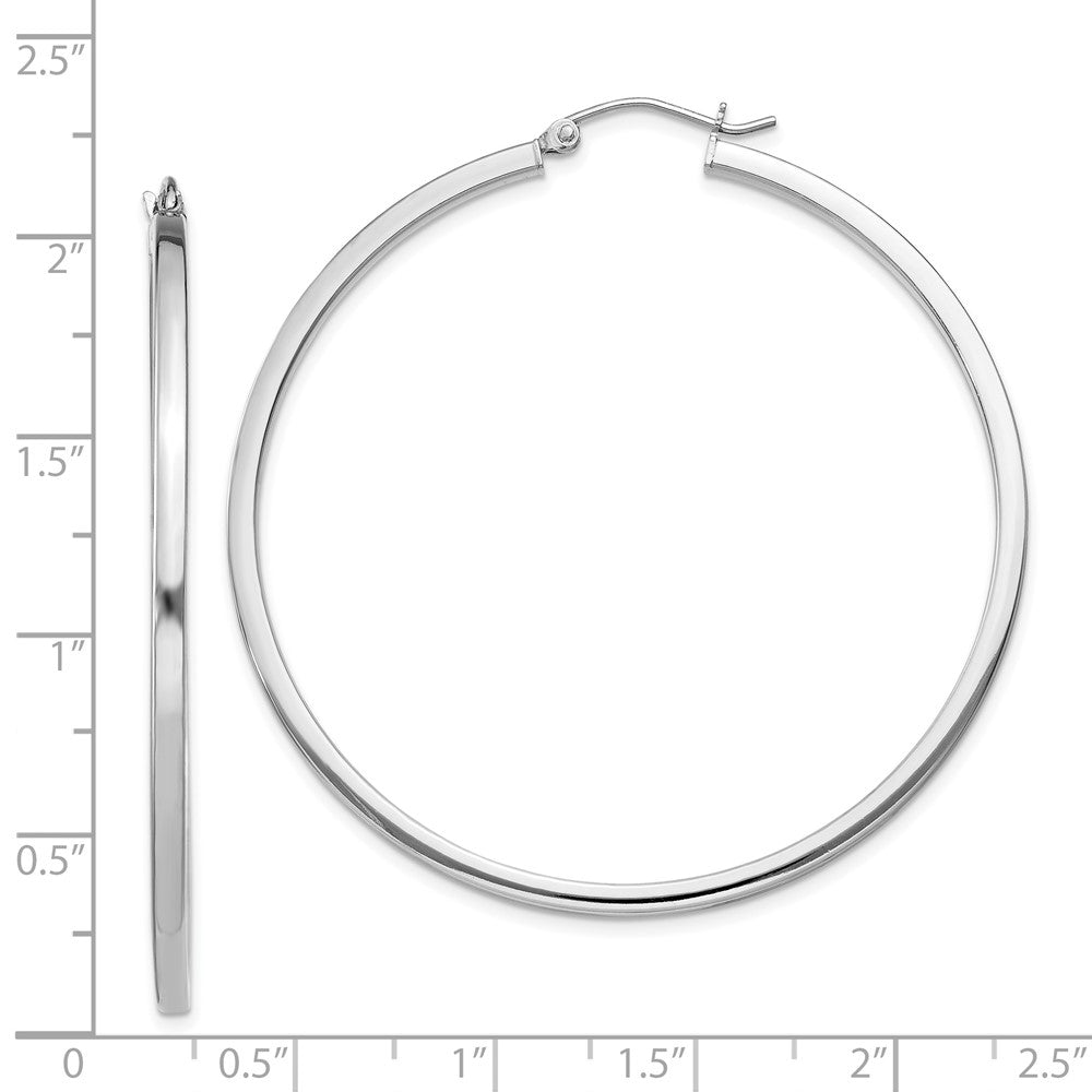 Rhodium-plated Sterling Silver 2x50mm Square Tube Hoop Earrings