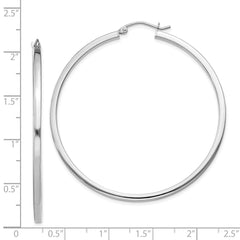 Rhodium-plated Sterling Silver 2x50mm Square Tube Hoop Earrings