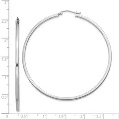 Rhodium-plated Sterling Silver 2x60mm Square Tube Hoop Earrings