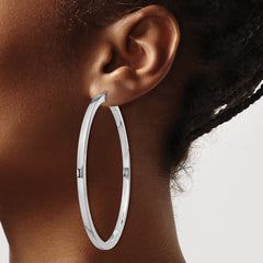 Rhodium-plated Sterling Silver 2x65mm Square Tube Hoop Earrings