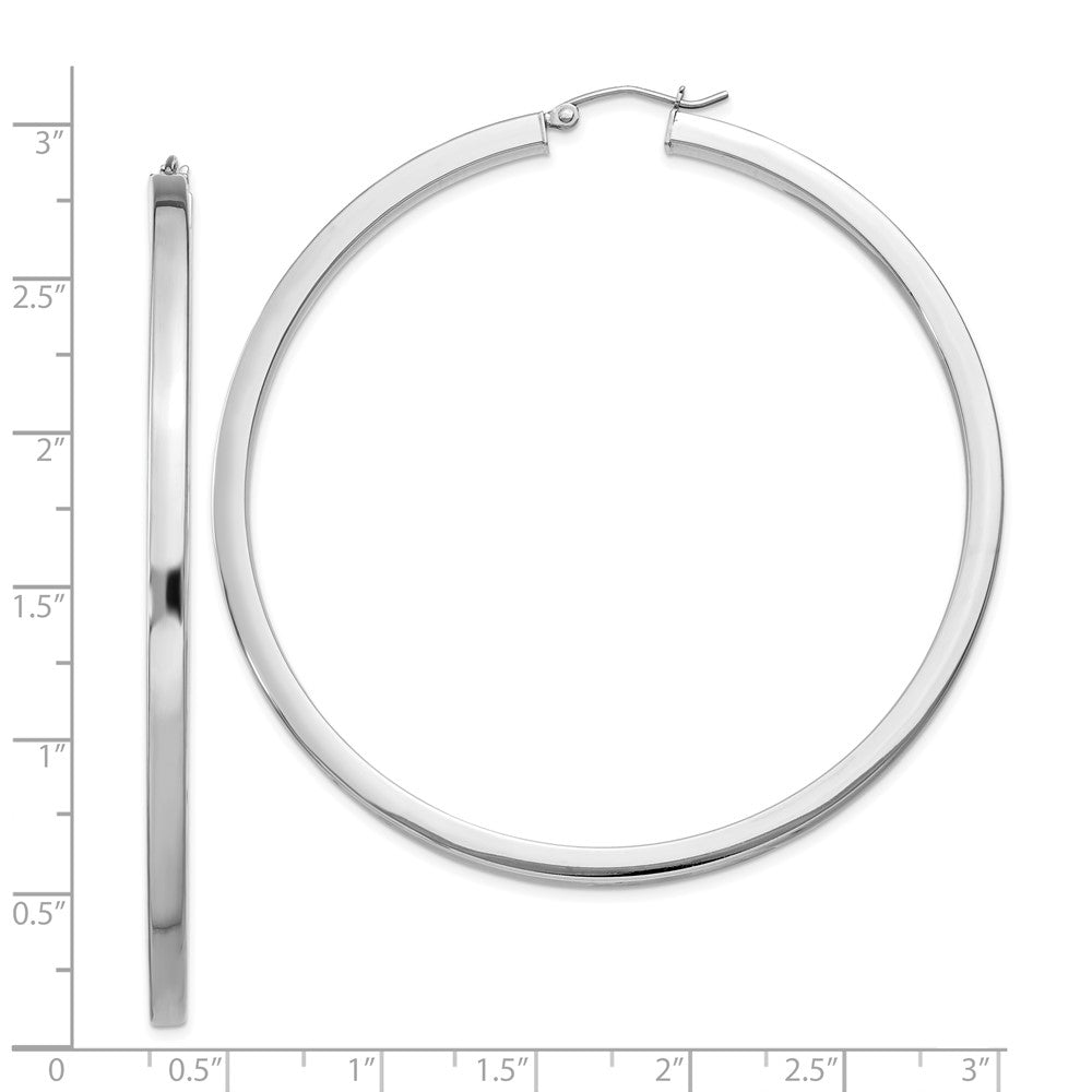 Rhodium-plated Sterling Silver 2x65mm Square Tube Hoop Earrings