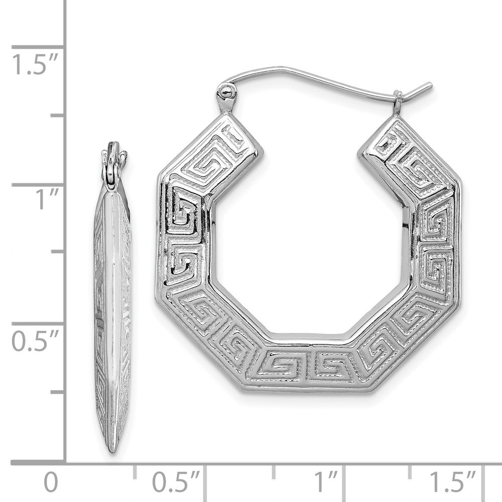 Rhodium-plated Sterling Silver Greek Key Hoop Earrings