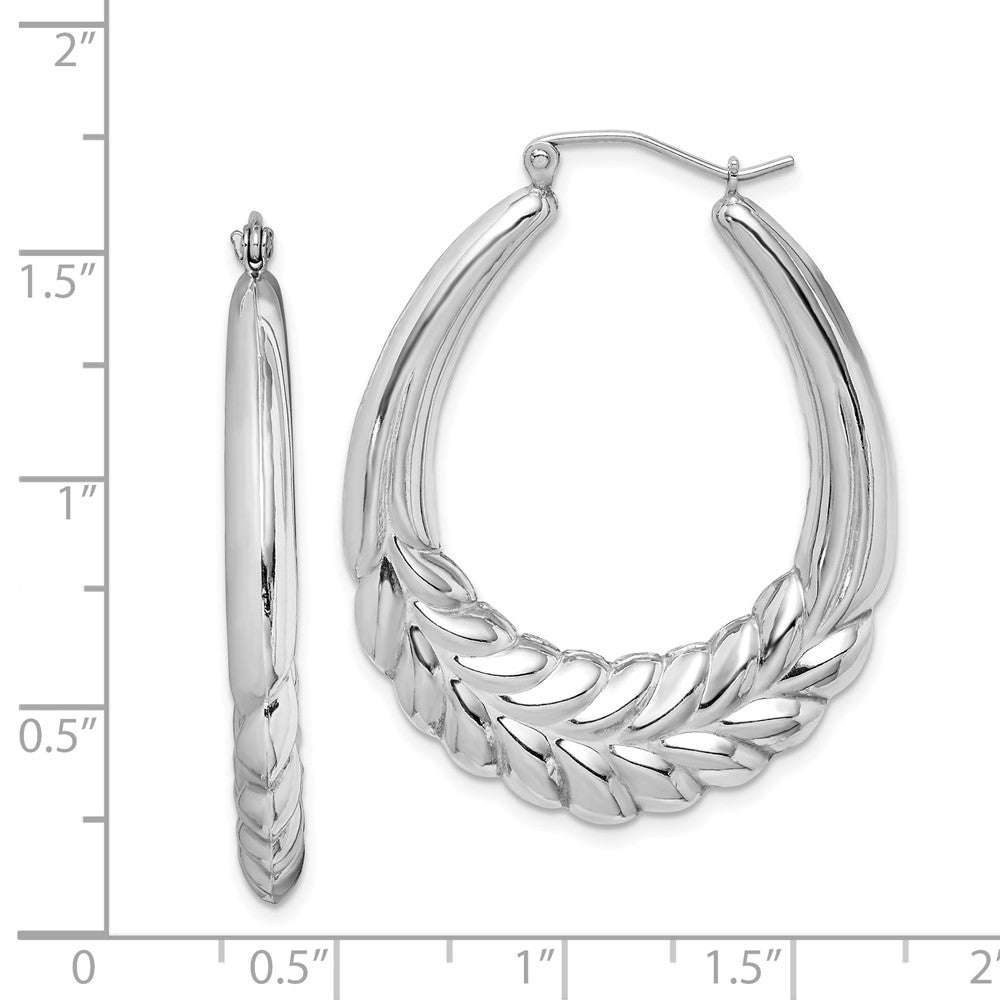 Rhodium-plated Sterling Silver Fancy Oval Hoop Earrings