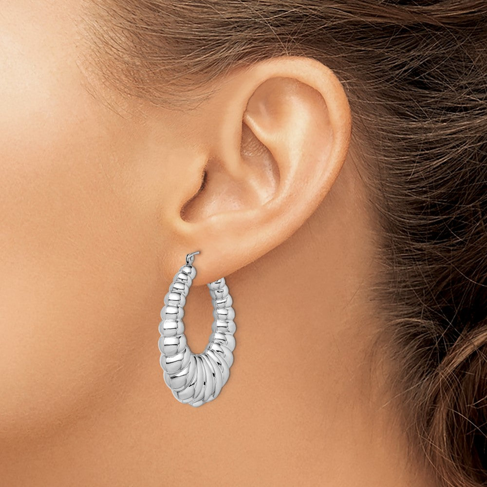 Rhodium-plated Sterling Silver Fancy Hoop Earrings