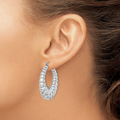 Rhodium-plated Sterling Silver Fancy Hoop Earrings