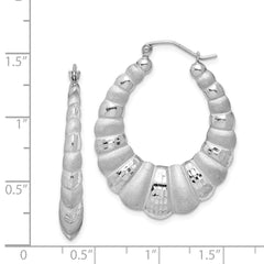 Rhodium-plated Sterling Silver Diamond-cut Scalloped Hoop Earrings