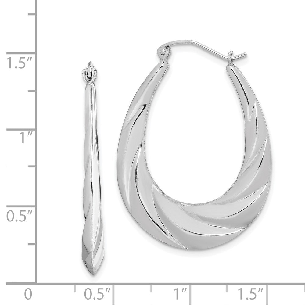 Rhodium-plated Sterling Silver Twisted Scalloped Hoop Earrings
