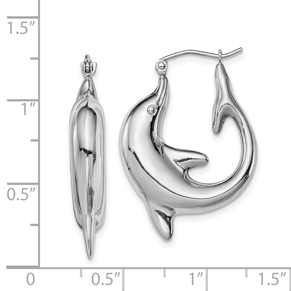 Rhodium-plated Sterling Silver Dolphin Hoop Earrings