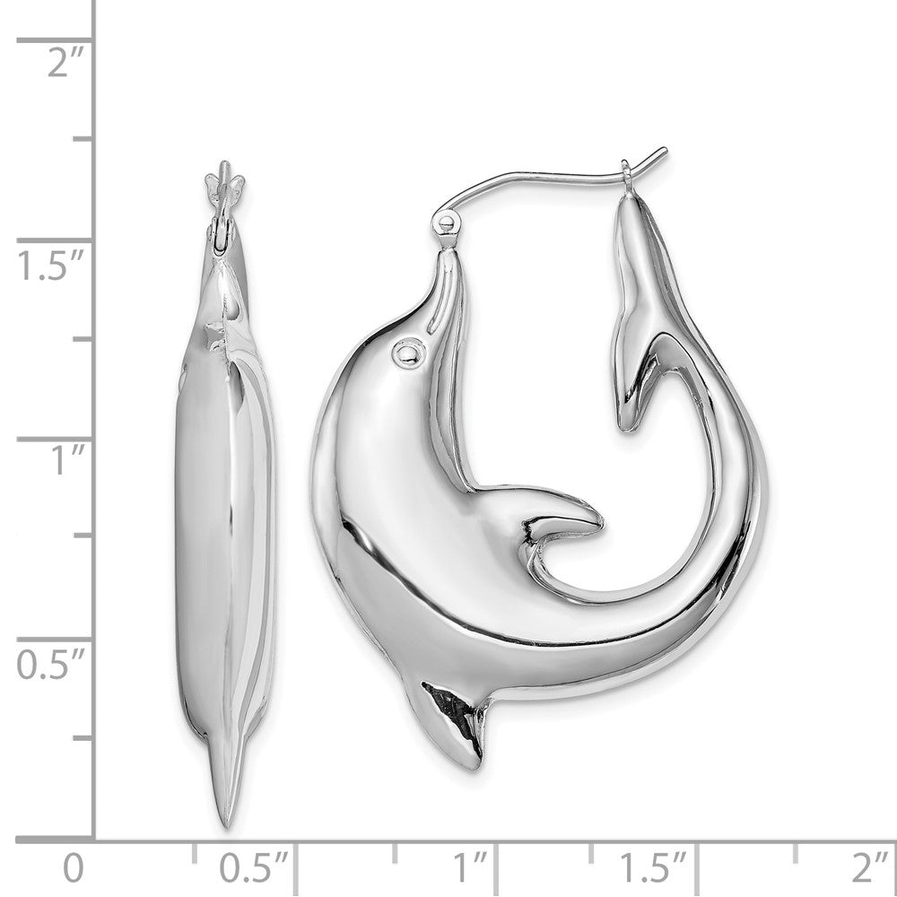 Rhodium-plated Sterling Silver Dolphin Hoop Earrings