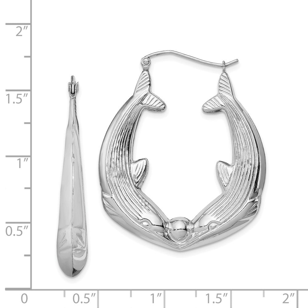 Rhodium-plated Sterling Silver Dolphin Hoop Earrings