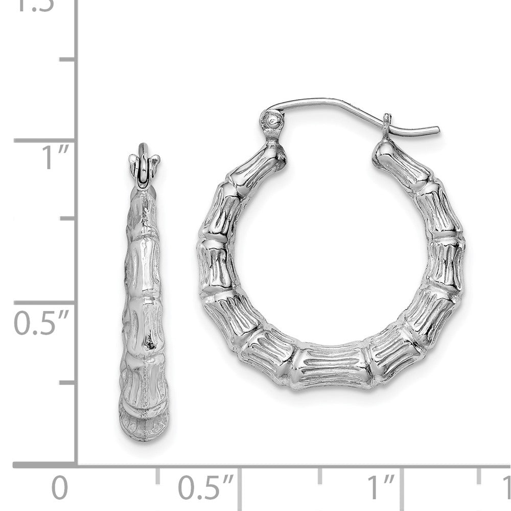 Rhodium-plated Sterling Silver Bamboo Hoop Earrings