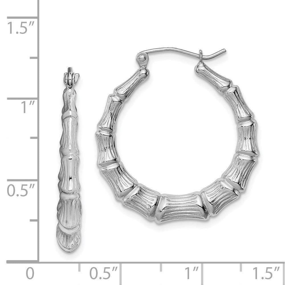 Rhodium-plated Sterling Silver Bamboo Hoop Earrings