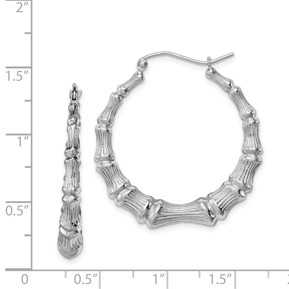 Rhodium-plated Sterling Silver Bamboo Hoop Earrings